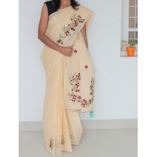 Maroon Bunches on a sandal Organdy Saree